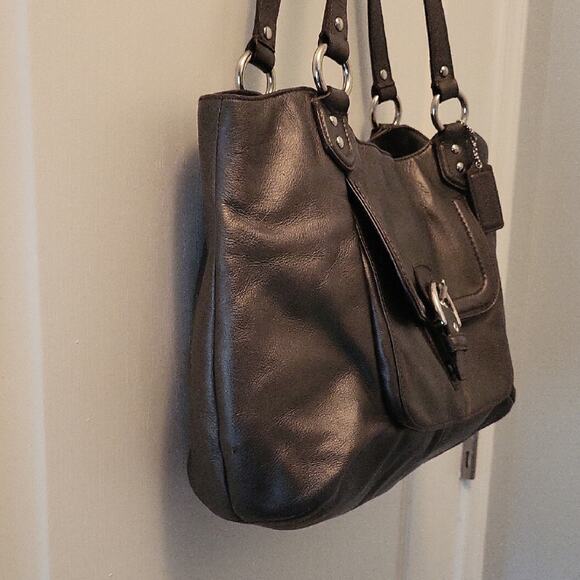 Coach Platinum Gray Leather Shoulder Bag Purse Tote with Buckle F24961 - Picture 6 of 16